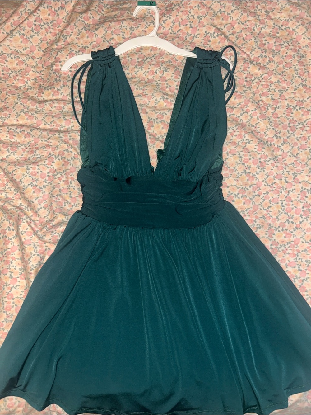 Lucy in the Sky Deep Teal V-Neck Chiffon Skater Dress